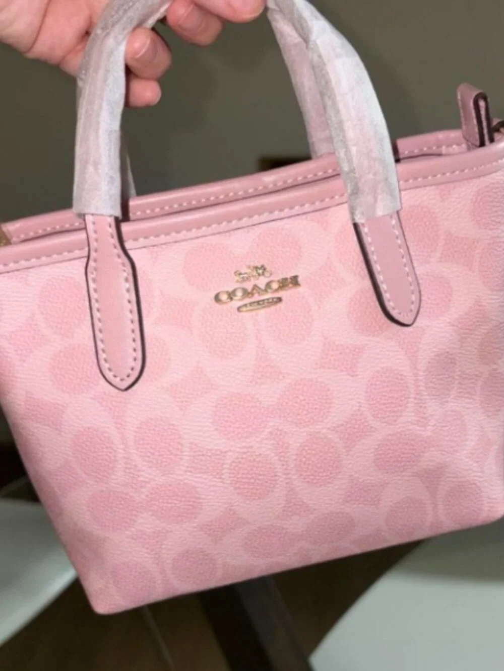 Coach City Mini Tote Bag In Signature Canvas in powder pink